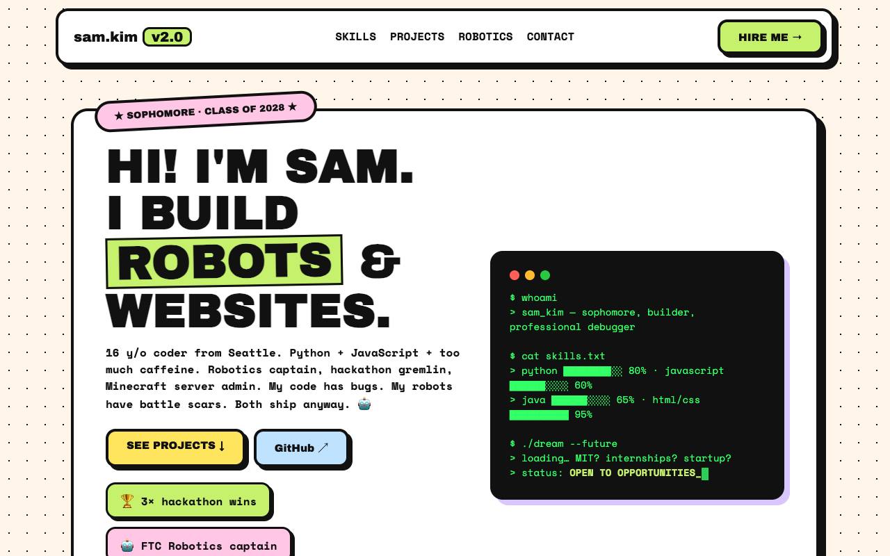 Sam Kim portfolio screenshot